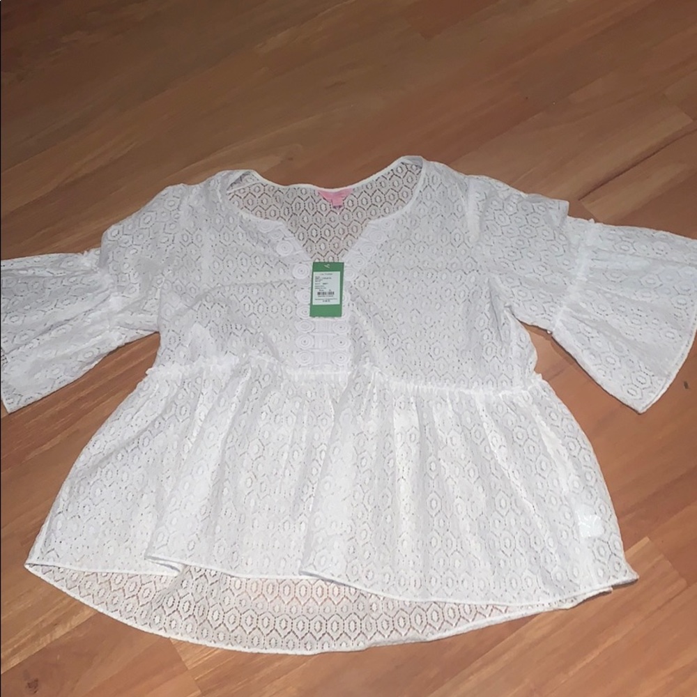 Lilly Pulitzer White Sheer Lace Inez Top